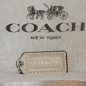 Coach Cream Leather Keychain with Silver Ring